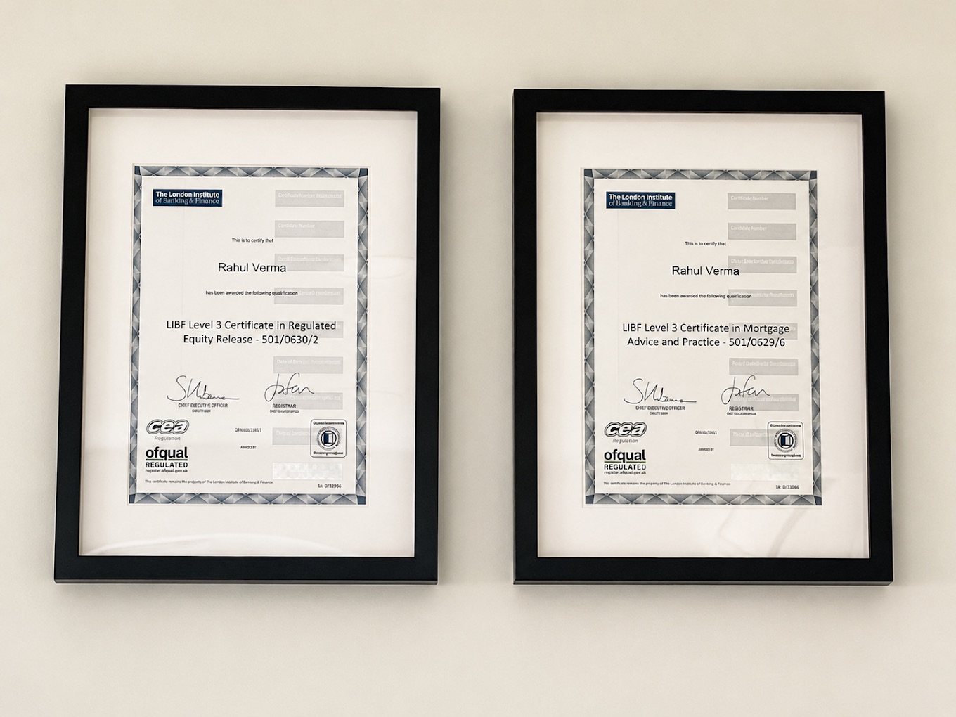 Rahul Verma’s CeMAP and CeRER qualification certificates